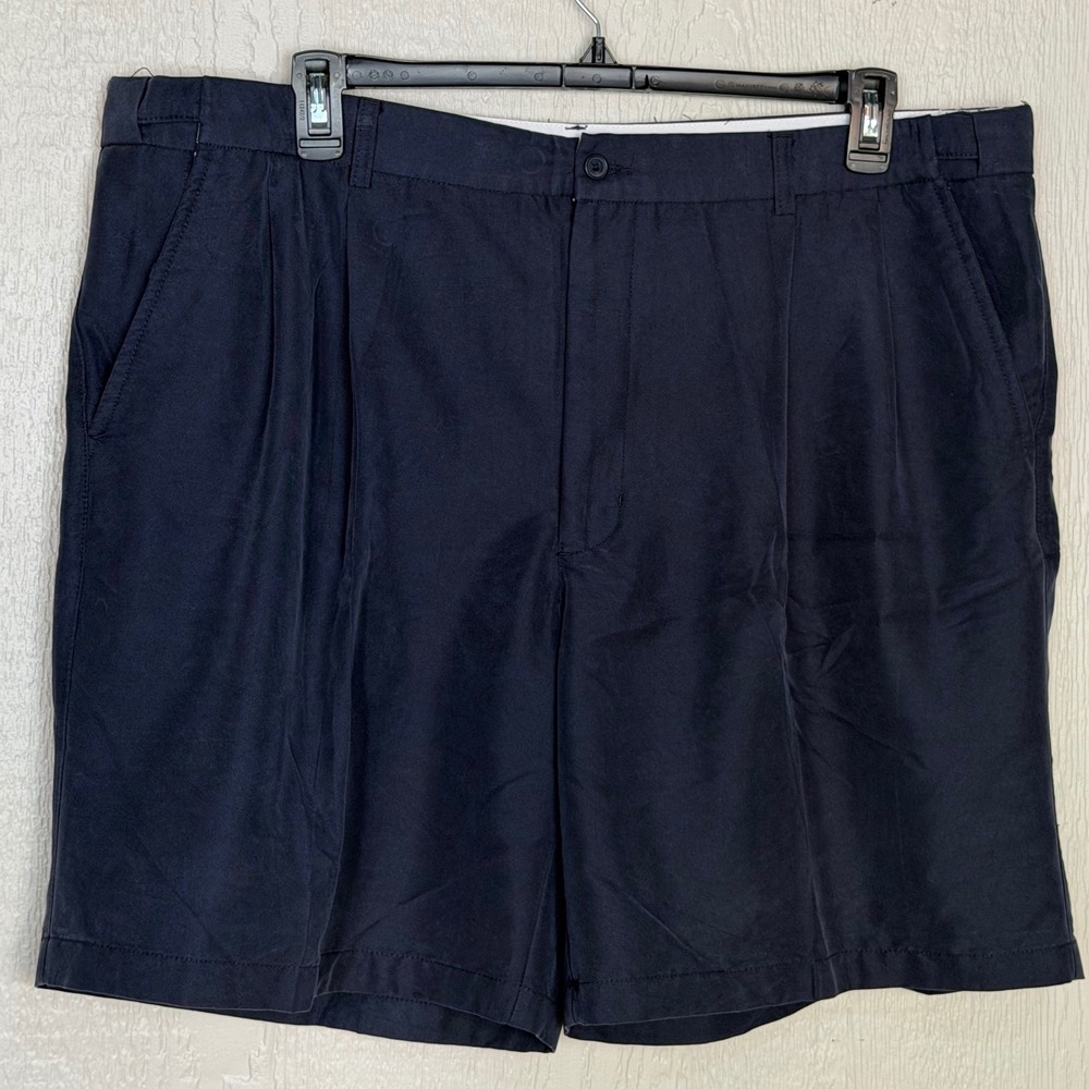Alfani Mens Navy Blue Pleated Modal Blend Dress Shorts Size 42 Expandable waist